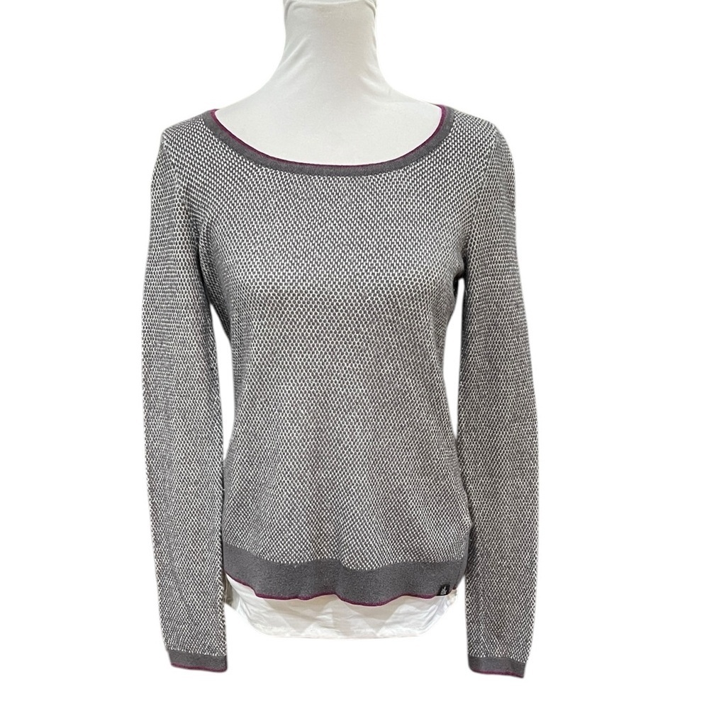The North Face Cotton Wool Textured Thermal Top SZ S Grey White - Picture 1 of 7